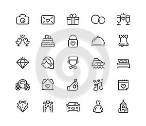 Wedding vector icon set in line style. 64x64 Pixel perfect