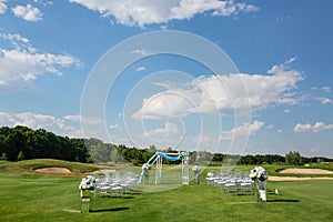 Wedding Venues on green lawn before a wedding ceremony in summer.