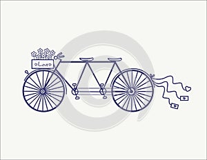 Wedding Vintage tandem bicycle vector icon llustration isolated