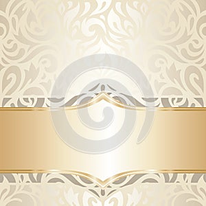 Wedding vintage wallpaper design white & gold vector