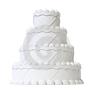 Wedding white cake isolated on white background 3d rendering