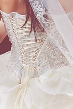 Wedding white dress with lace photo