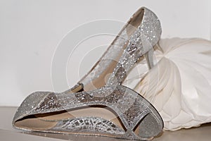 Wedding woman shoes and fabric detail