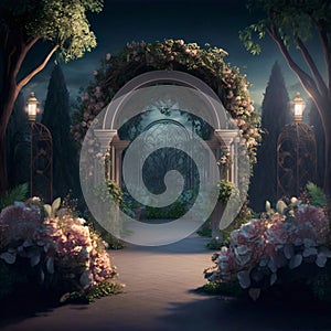 weddings an arch of flowers a garden of branches and roses with a romantic nature