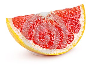 Wedge of grapefruit citrus fruit isolated on white