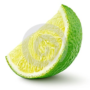 Wedge of lime citrus fruit isolated on white