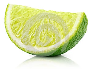 Wedge of lime citrus fruit isolated on white