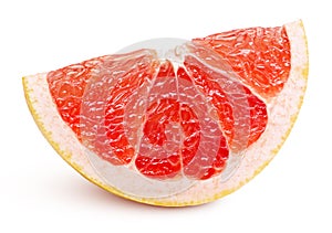 Wedge of pink grapefruit citrus fruit isolated on white