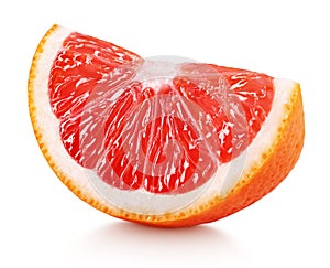 Wedge of pink grapefruit citrus fruit isolated on white