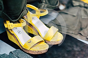 Wedge sandals in yellow nubuck