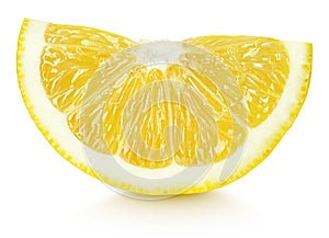 Wedge of yellow lemon citrus fruit isolated on white