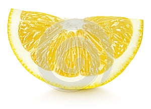 Wedge of yellow lemon citrus fruit isolated on white photo