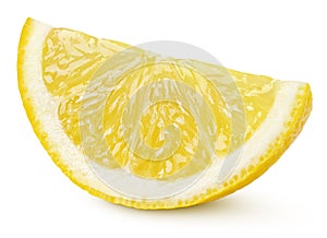 Wedge of yellow lemon citrus fruit isolated on white