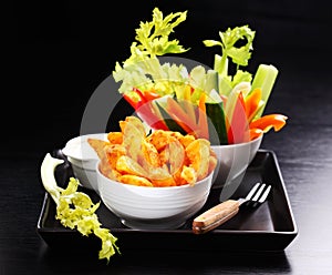 Wedges with raw vegetable and dip