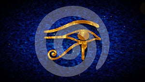 Wedjat Eye Of Horus Ancient Egypt Symbol Gold Texture On Dark Blue Shiny Grunge Subtle Grain Texture Effect