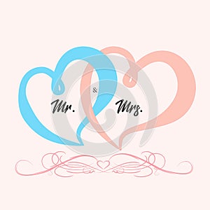 Weeding card Mr and Mrs with decorated hearts photo
