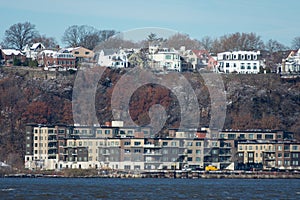 Weehawken New Jersey along the Hudson River with Homes and Buildings