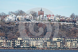 Weehawken New Jersey along the Hudson River with Homes and Buildings photo