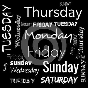 week days word cloud. word cloud use for banner, painting, motivation, web-page, website background, t-shirt & shirt printing,