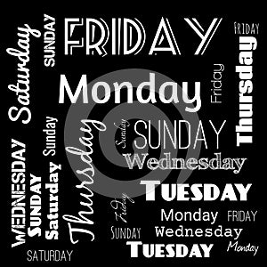 week days word cloud. word cloud use for banner, painting, motivation, web-page, website background, t-shirt & shirt printing,