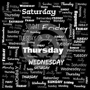 week days word cloud. word cloud use for banner, painting, motivation, web-page, website background, t-shirt & shirt printing,