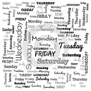 week days word cloud. word cloud use for banner, painting, motivation, web-page, website background, t-shirt & shirt printing,