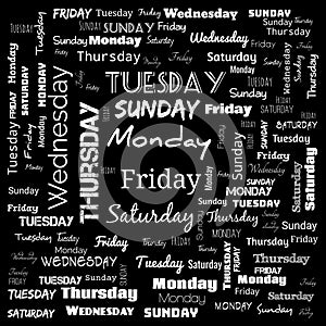 week days word cloud. word cloud use for banner, painting, motivation, web-page, website background, t-shirt & shirt printing,