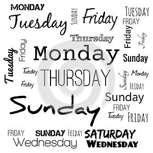 week days word cloud. word cloud use for banner, painting, motivation, web-page, website background, t-shirt & shirt printing,