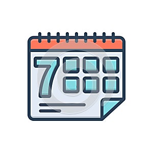 Color illustration icon for Week, hebdomad and seven