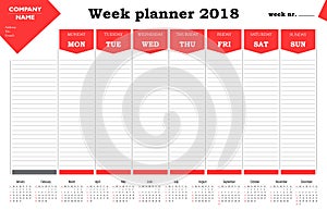 Week planner 2018 calendar, schedule and organizer for companies and private use