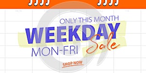 Weekday Sale Banner promotion website banner heading design on calendar white background vector for banner or poster. Sale and