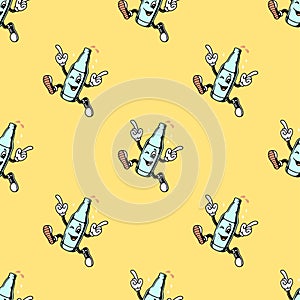 WEEKEND CALL CARTOON BOTTLE COLOR SEAMLESS PATTERN YELLOW