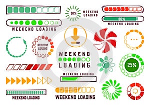 Weekend loading bars. Doodle end of week or completion status. Festive friday evening, party or resting start. Hand