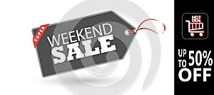 Weekend Sale poster black price tag symbol online shopping label icon Black Friday Holiday gifts card HOT DEAL