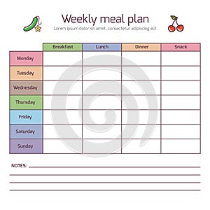 Weekly meal plan, mealtime vector diary photo