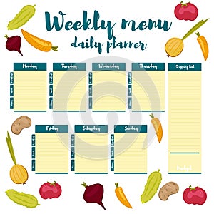 Weekly menu blue daily planner