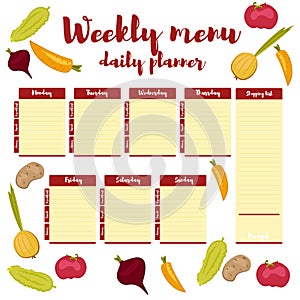 Weekly menu daily red planner