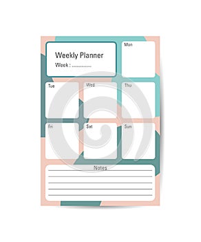 Weekly plan. Templates for notes, to-do lists. Organizer, planner, schedule for your designs. Abstract vector background