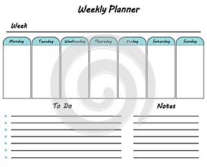 Weekly Planner Blank Template To Do List And Notes White Graphic Office Business Organizer Schedule