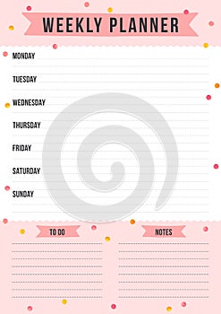 Weekly planner with gold and pink watercolor dots.