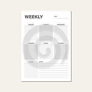 weekly planner in light gray vector design template