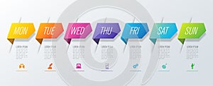 Weekly planner Monday - Sunday Infographics design vector and business icons with 7 options.