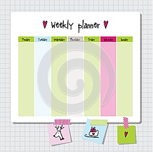 Weekly planner. Note paper, Notes, to do list. Organiser planner