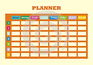 Weekly planner, orange frame, eps.