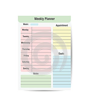 Weekly planner printable template Vector Easy to plan your day Blank printable vertical notebook page