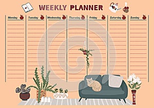 Weekly Planner in Scandinavian style. Timetable for week for home, office. Organize note for daily chore. Template page