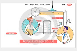 Weekly Planner Schedule Memo Timeline Concept. Work planning, daily routine, people filling out the schedule in the