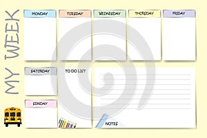 Weekly planner for school vector