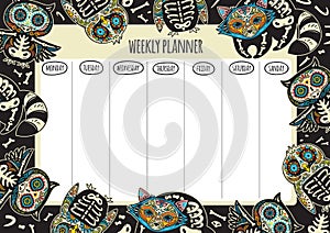 Weekly planner with tattoo design. Vector illustration