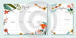 Weekly and daily planner template with flowers